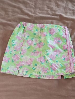 Lilly Pulitzer Lime Green & Pink Floral Mini Wrap Skirt Girls